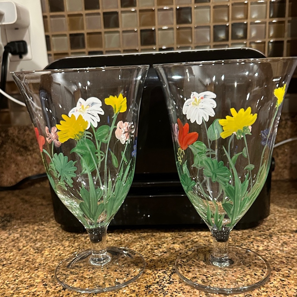 Royal Danube Floral Glass Goblets for Ice Tea. Hand Painted perfect for Spring.